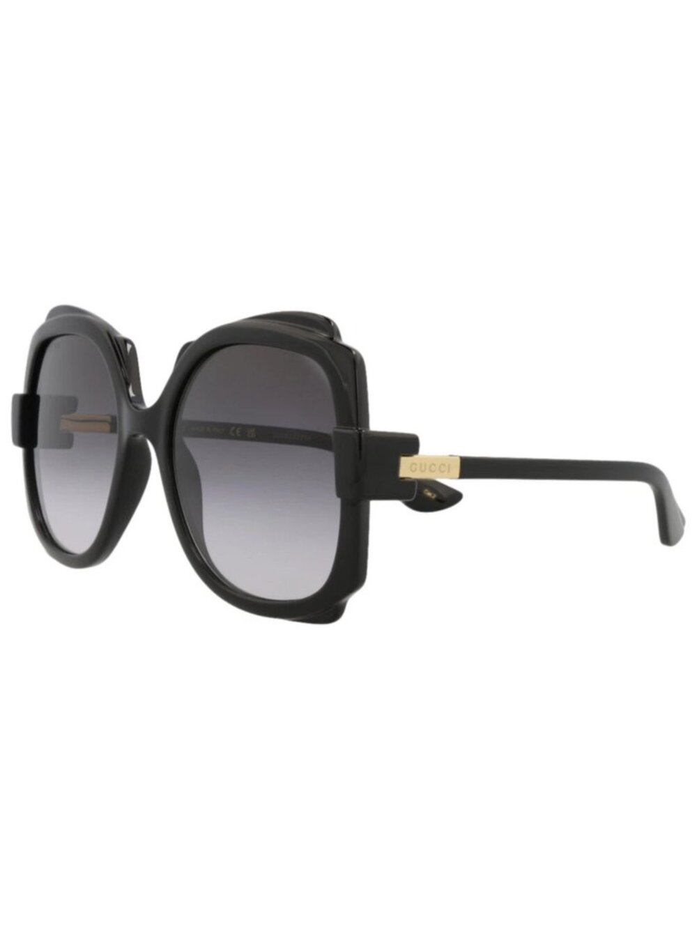 New Gucci Women's Sunglasses Round Oval Injection Frame Black Black Grey